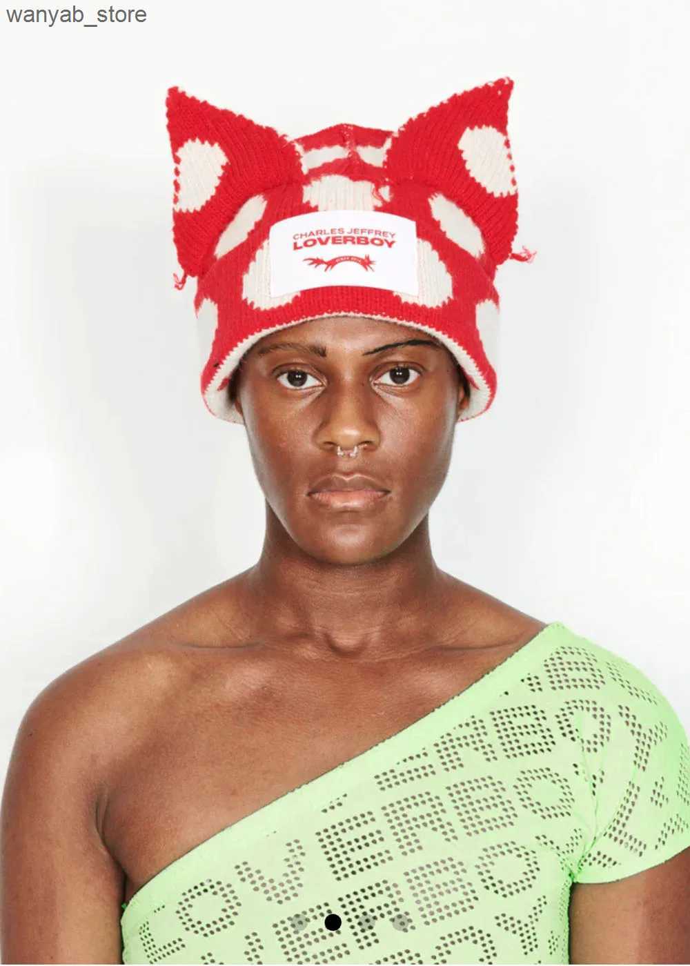 Wide Brim Hats Bucket Hats 2022 Winter Skullies Cute Women Long ears fox Hat Crochet Knitted Hat Costume Beanie Hats Women christmas Gift Hip-hop Cap 