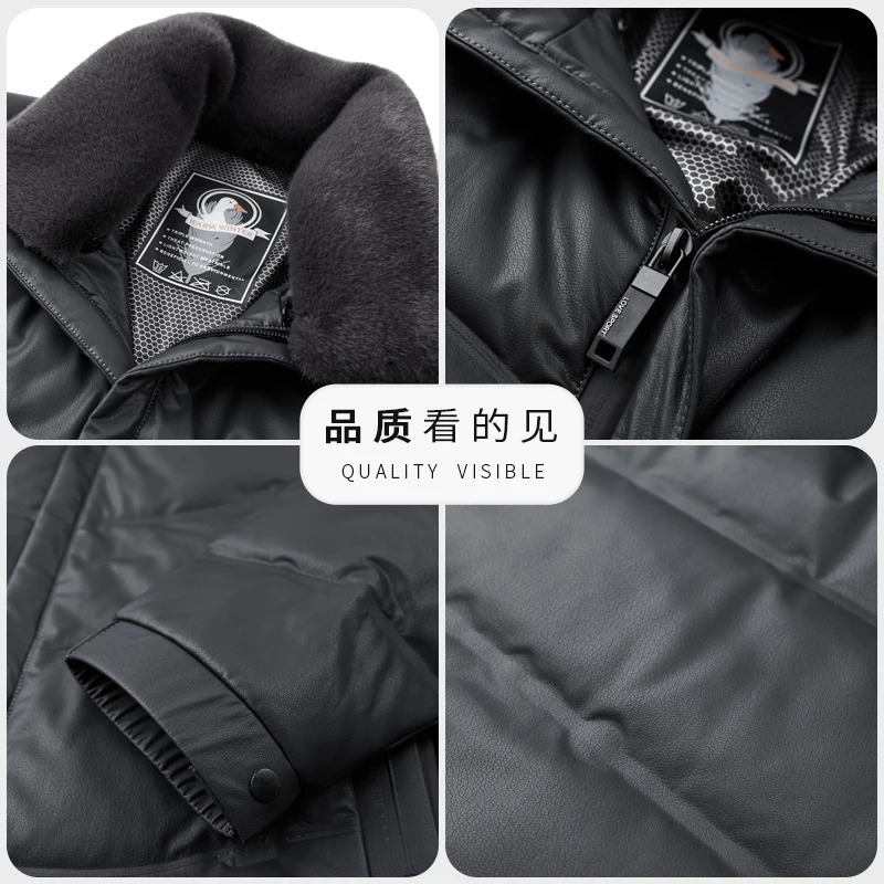 ZDT-8053 Winter Mens Sheepskin Down Jacket Plush Thick Short Wool Stand Collar Casual Leather Coat 241031