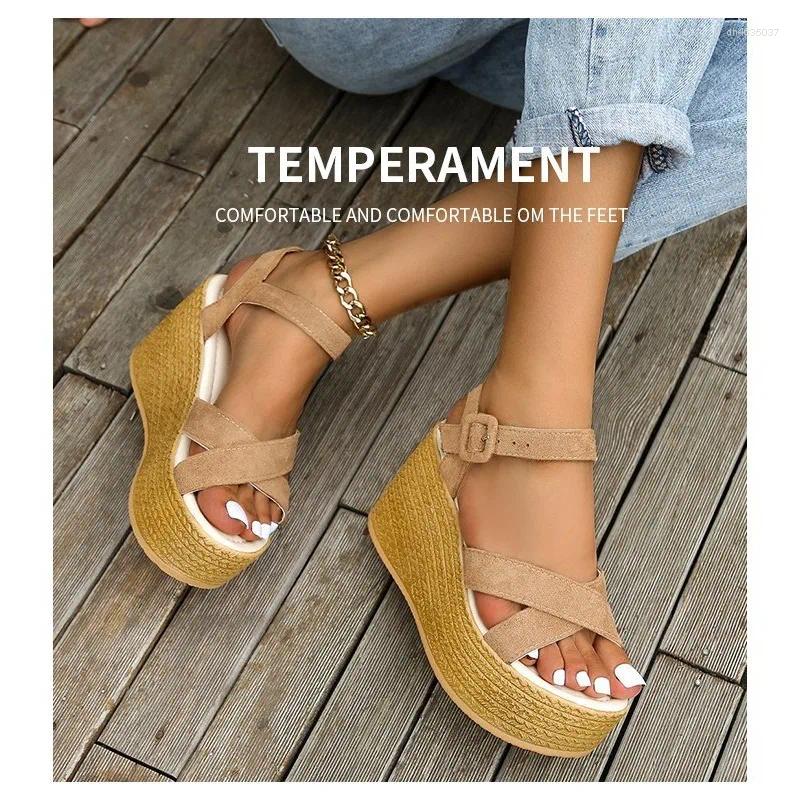 Sandals Fashion Wedge For Women Summer Casual Non-slip Peep Toe Platform Shoes Rubber Sole Buckle Elegant Heels zhanyishengli