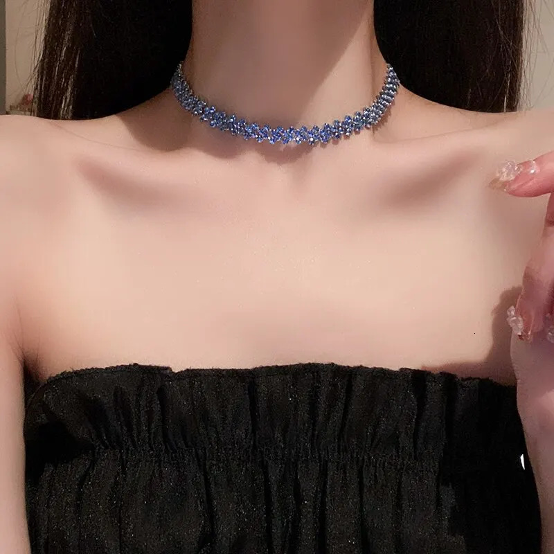 Shiny Full Choker Necklace for Women Personalized Geometric Crystal Necklaces Wedding Jewelry Party Gifts 241031