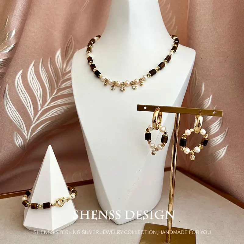 Personalized cat eye stone pearl necklace earrings bracelet copper plated 14k gold accessories 241031