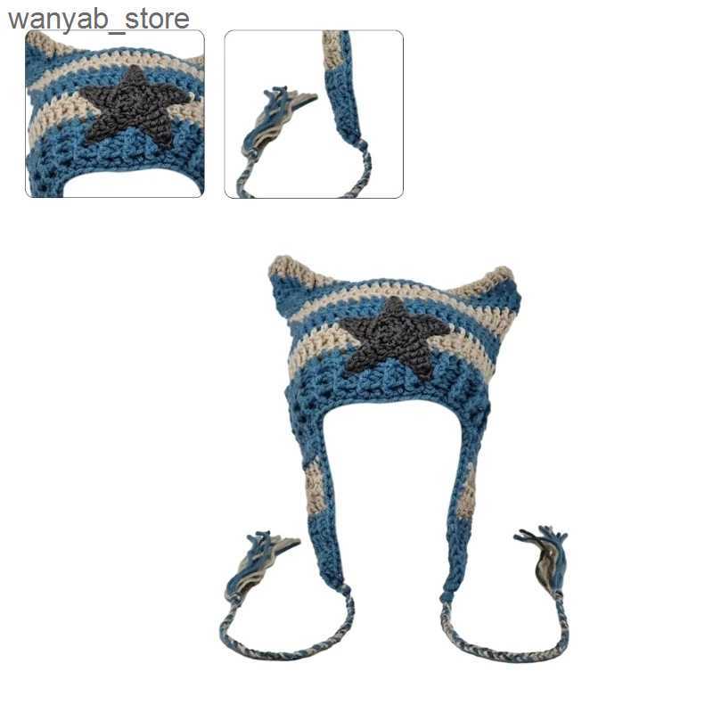 Wide Brim Hats Bucket Hats Y1UB Handmade Crochet Beanie Hat Ear Soft Skull Hat Teens Girls Y2K Ear Muff Hat L240910