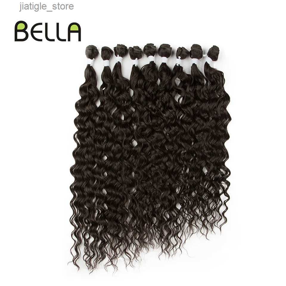 Synthetic Wigs Bella Synthetic Afro Curly Hair s Curly Weave BIO Hair Bundles Weave Ombre Blonde 22-26inch 9 Pcs Heat Resistant Fiber Y240401