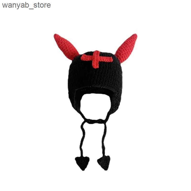 Wide Brim Hats Bucket Hats Funny Cartoon Skullies Beanie Cute Wool Knit Hat Mask Men Women Winter Warm Monster Pullover Christmas Cosplay Costumes Gif