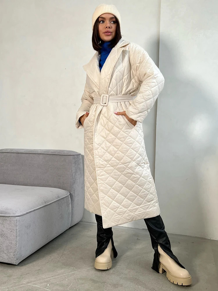 Cryptographic Fall Winter Long Sleeve Parkas Quilted Coats and Jackets for Women Warm Belt Trench Coat Warm Down Jackets Clothes 241031