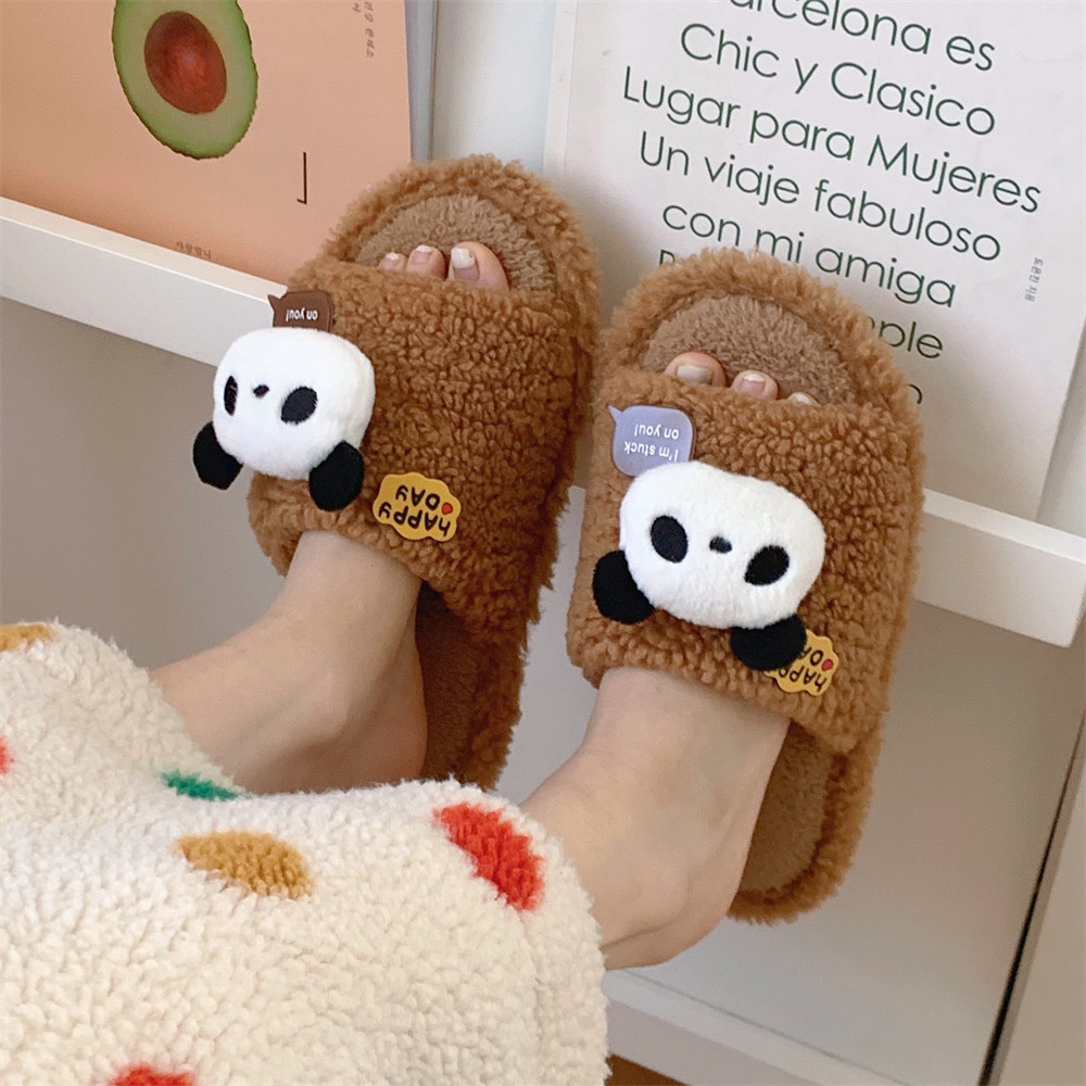 Cartoon Panda Slippers Cute slippers for women girls Fashion Kawaii Fluffy warm winter women cartoon panda shoes