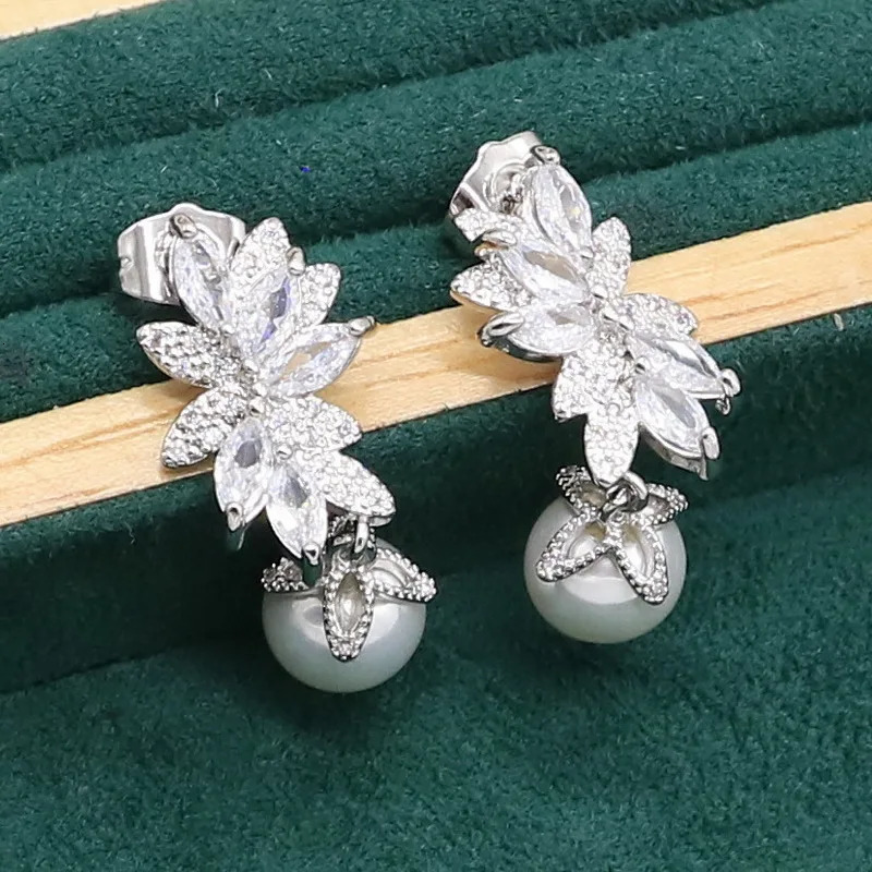 925 sterling silver jewelry set womens white pearl earrings necklace pendant ring zircon bracelet birthday gift 241031