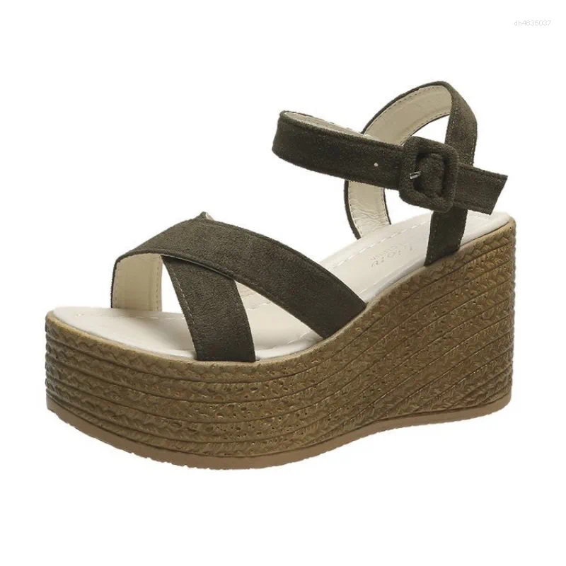Sandals Fashion Wedge For Women Summer Casual Non-slip Peep Toe Platform Shoes Rubber Sole Buckle Elegant Heels zhanyishengli