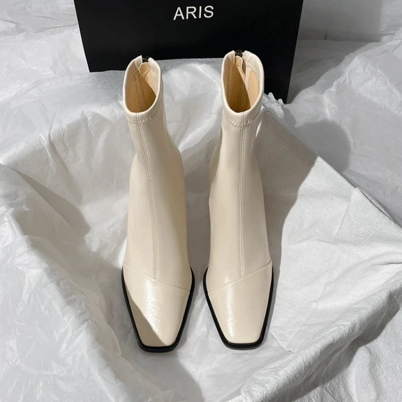 2024 Winter New Fashion Zipper Designer PU Leather Outdoor Casual Dress Womens Party Boots atos 241106