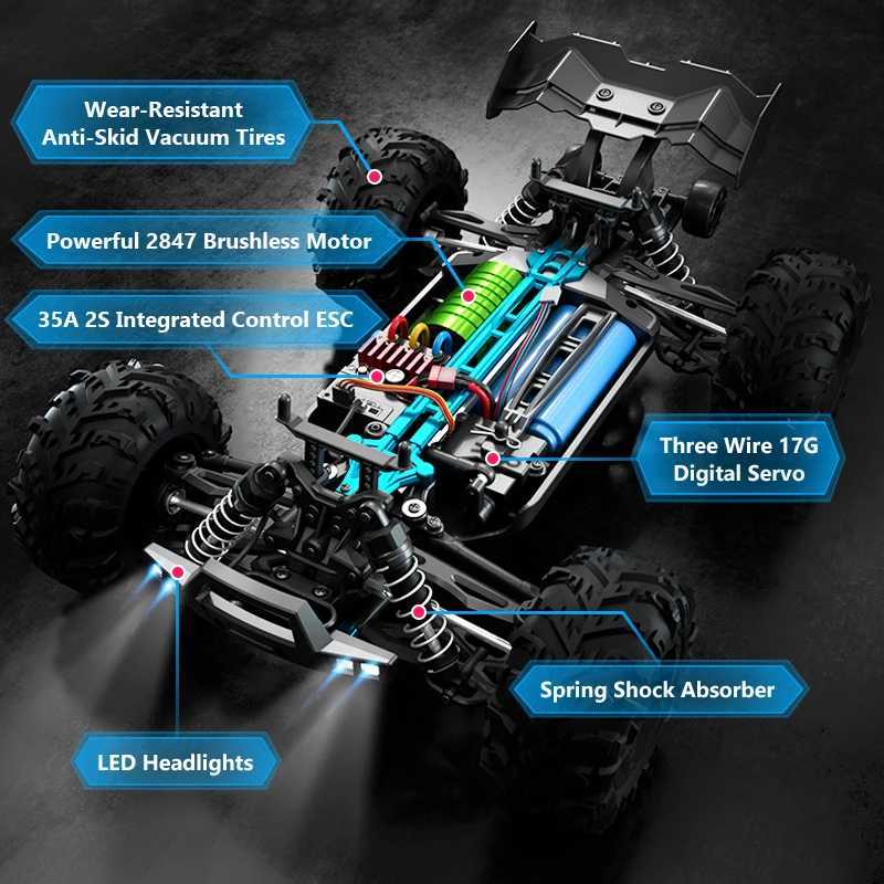 Free shipping 1 16 brush brushless RC off-road vehicle 4x4 high-speed 50KM/H or 70KM/H 2.4G 4WD remote control car with LED toys suitable for adults a