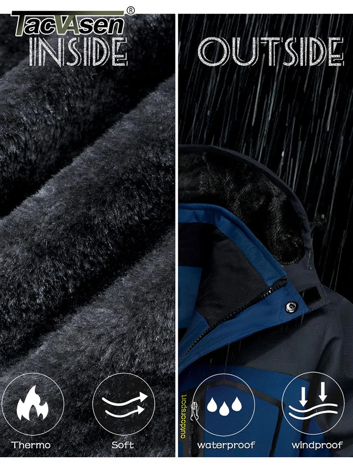TACVASEN Fleece Hiking Jackets Mens Waterproof Snowboard Ski Removable Hooded Jacket Rain Coats Parka Winter Outwear 241029