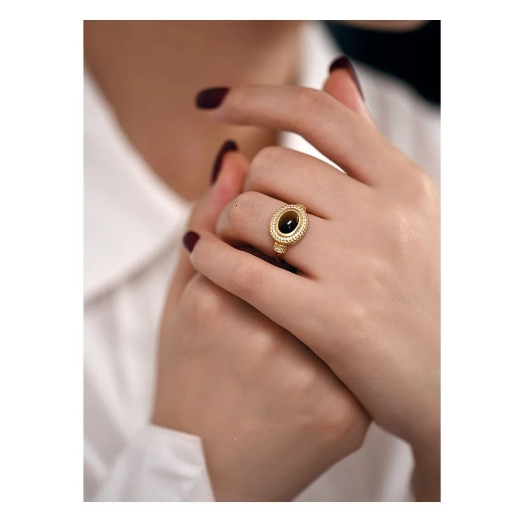 Fashion jewelry set retro 18K gold-plated tiger cat eye natural stone earrings necklace ring bracelet 241031