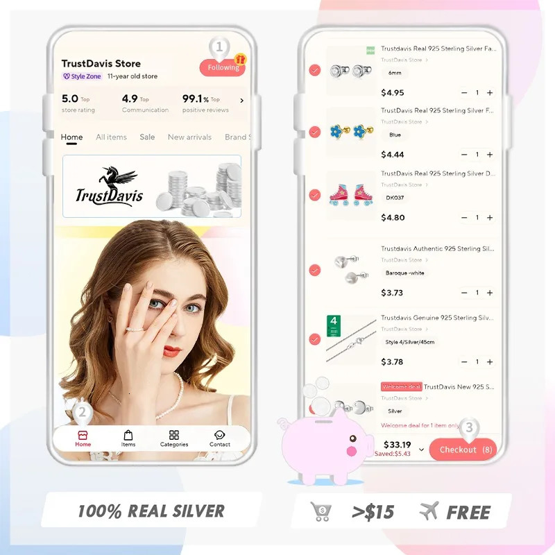 TrustDavis Real 925 Sterling Silver Fashion Sweet Star CZ Stone Charm Stud Earrings For Women Christmas Present Jewelry DA2487 241031