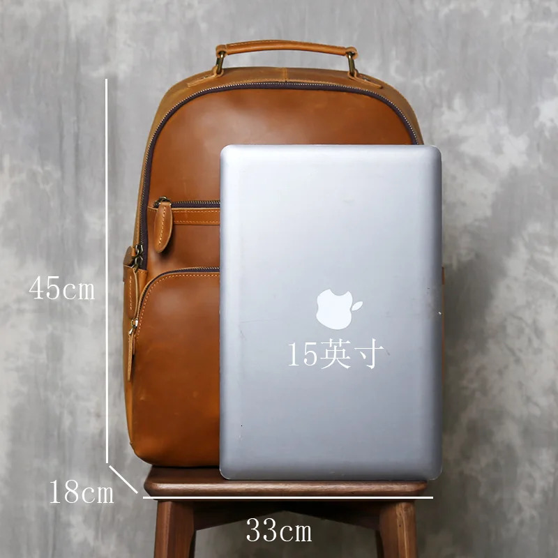 Vintage Top Layer Cowhide Backpack Made Of Genuine Leather Mens HighCapacity Computer Casual Business Travel 241029
