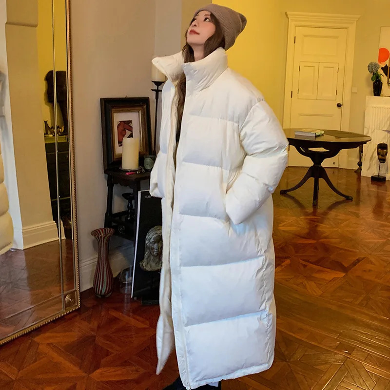 Oversize Long Parka Winter Coat Women Korean Windproof Puffer Jacket Thickened Warm Long Sleeve Zip Cotton-padded Jacket Solid 241031