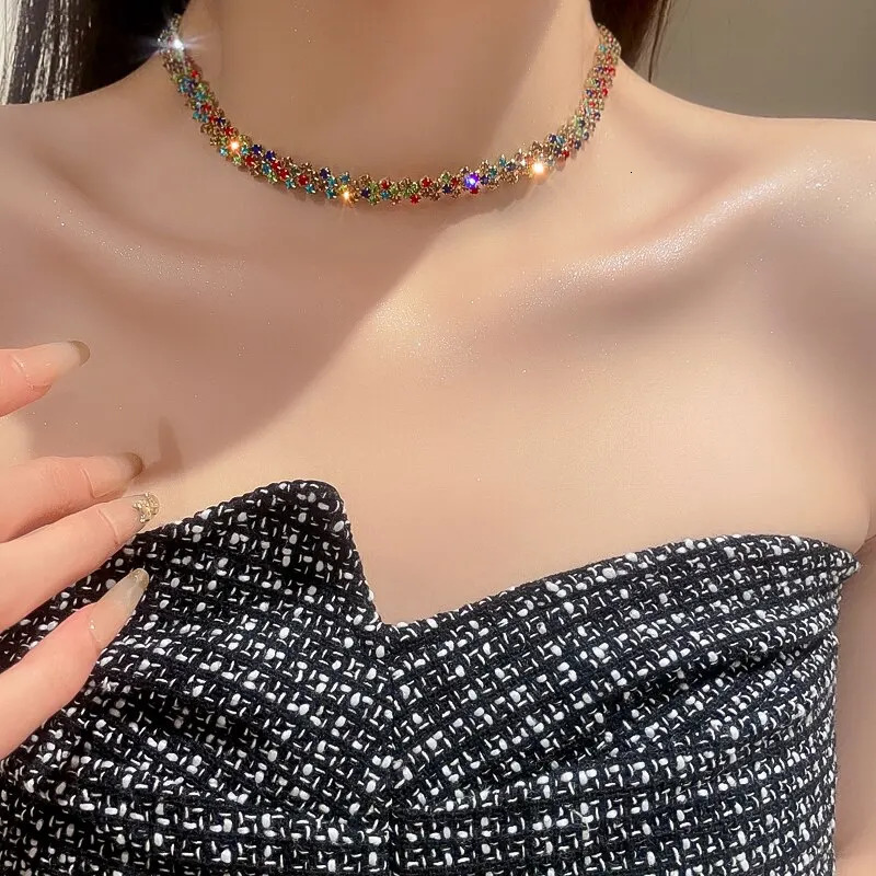 Shiny Full Choker Necklace for Women Personalized Geometric Crystal Necklaces Wedding Jewelry Party Gifts 241031