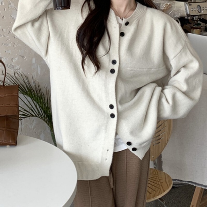 Autumn Winter New Lazy Style Knitted Cardigan Women Loose Soft And Sticky Plus Size Sweater Jacket Design Sense Top Women F1101#38