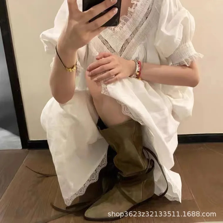 Axigo Same Style Sleeve Long Childrens Western Cowboy Pointed Pile Boots Tall Knight Boot 241031
