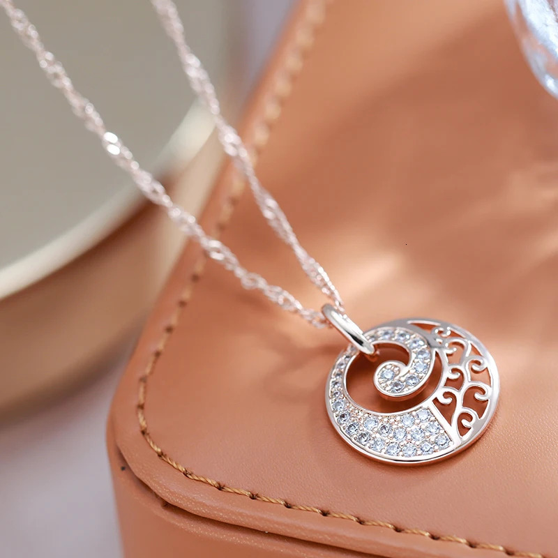 Kinel 585 Rose Gold Pendant Necklace Women Crystal Flower Natural Zircon Bridal Wedding High Quality Daily Fine Jewelry 241031