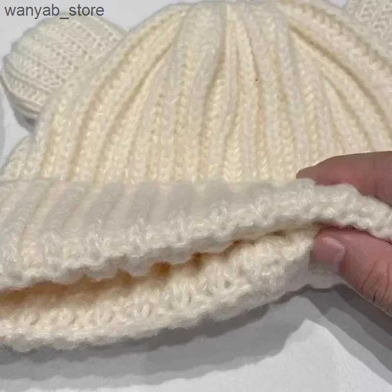 Wide Brim Hats Bucket Hats Korean Version Cute Teddy Bear Ear Knitted Hat Womens Autumn/winter Warmth Ear Protection Defense Cold Prevention Knitted H