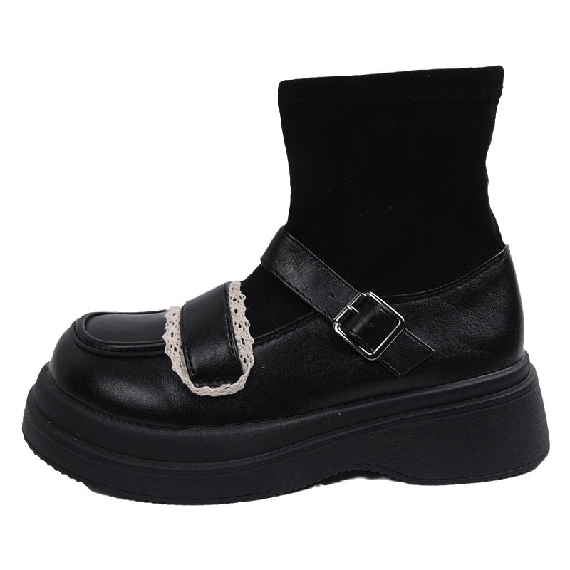 Women's Fashion Boots:British Style Thick Sole Increase Height Martin Boots Winter New Versatile,Black/Khaki,Free shipping
