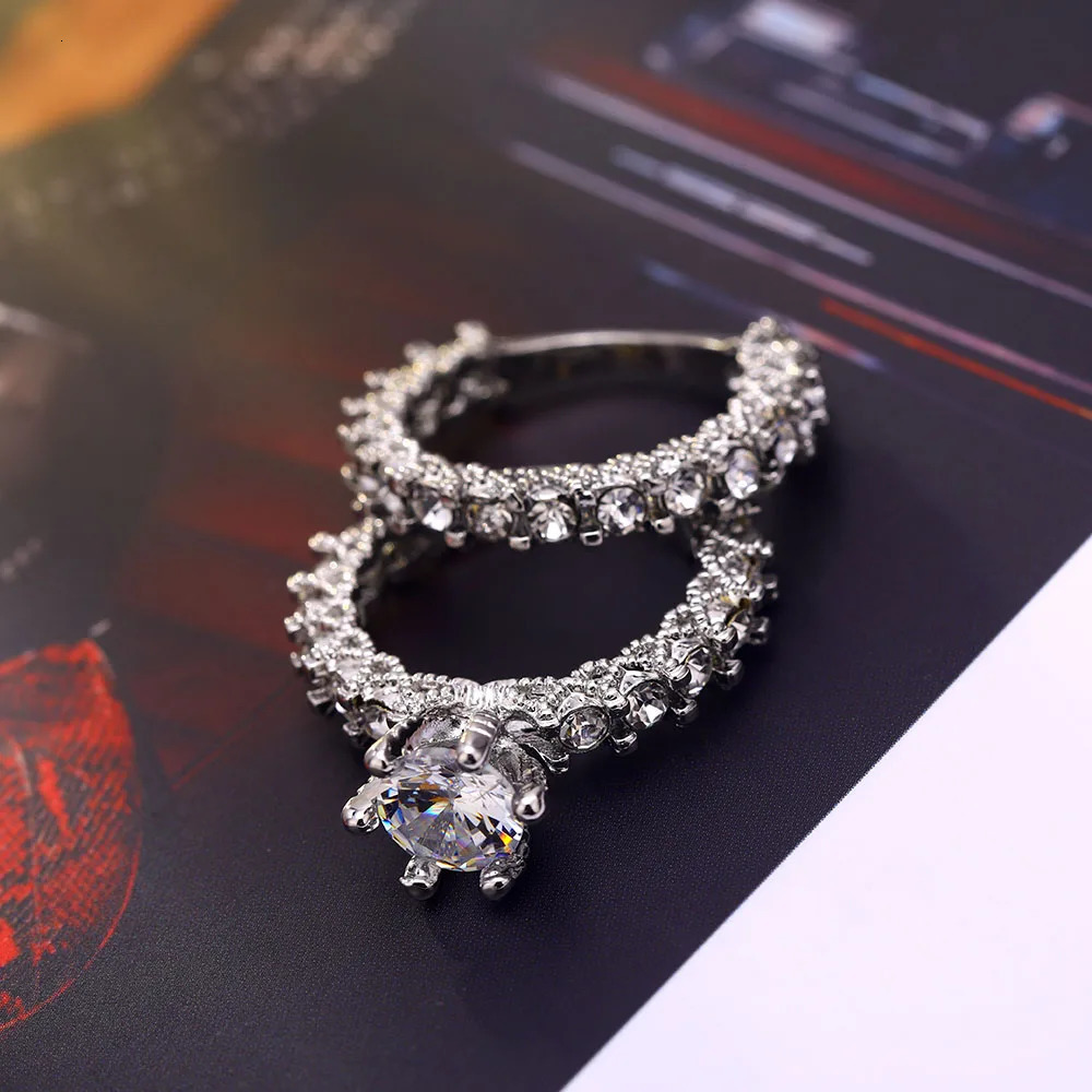 IPARAM Elegant Zircon Ring Jewelry Silver Color Engagement Wedding Set for Women Fashion Crystal 241031