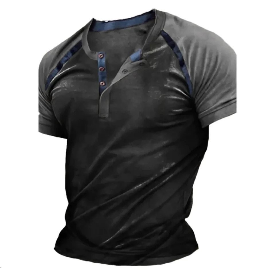 Summer mens short sleeved T-shirt mens casual clothing top with buttons S-5XL 241031