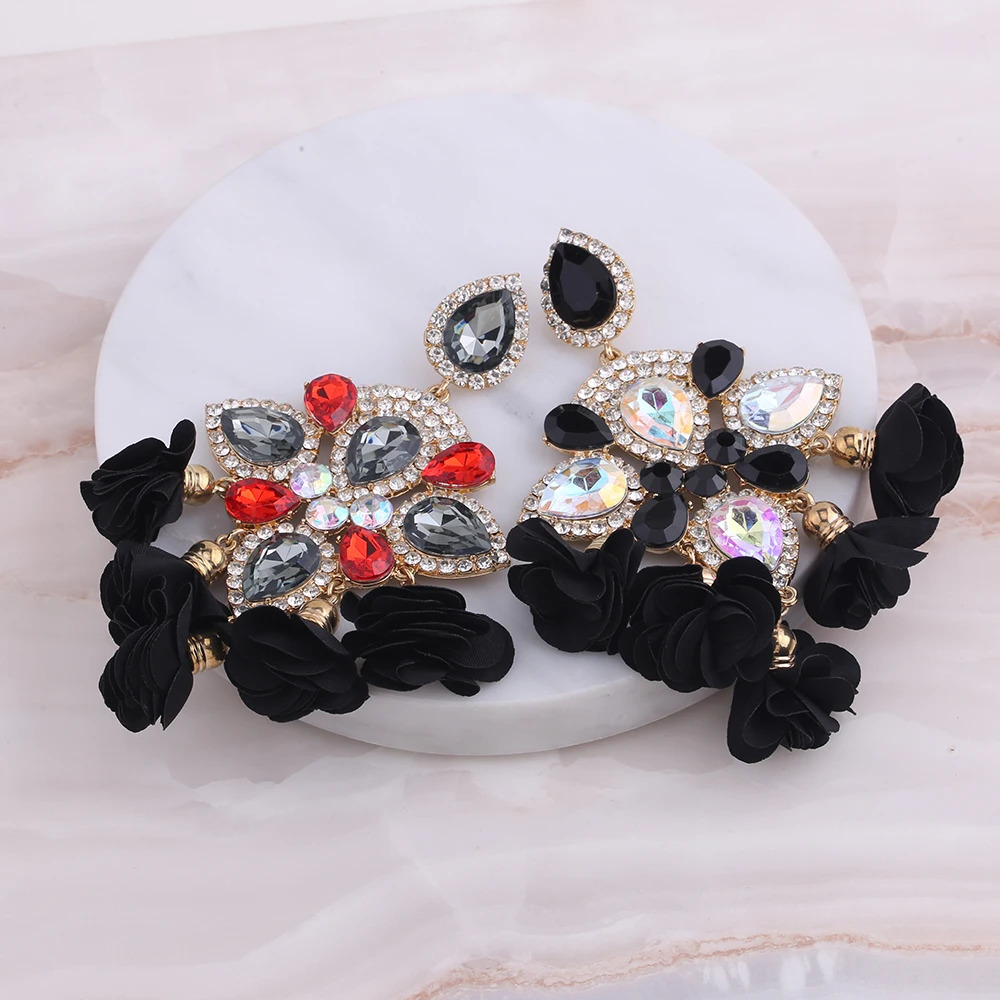 Indian womens earrings bohemian colored floral fringe earrings rhinestone pendant crystal statement earrings jewelry 241031