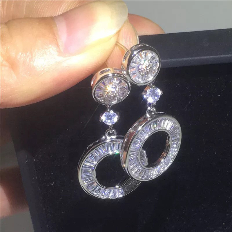 Circle Dangle Earrings: 2024 Jewelry Sterg Sier Princess White Zircon Party Wedding Earring for Women