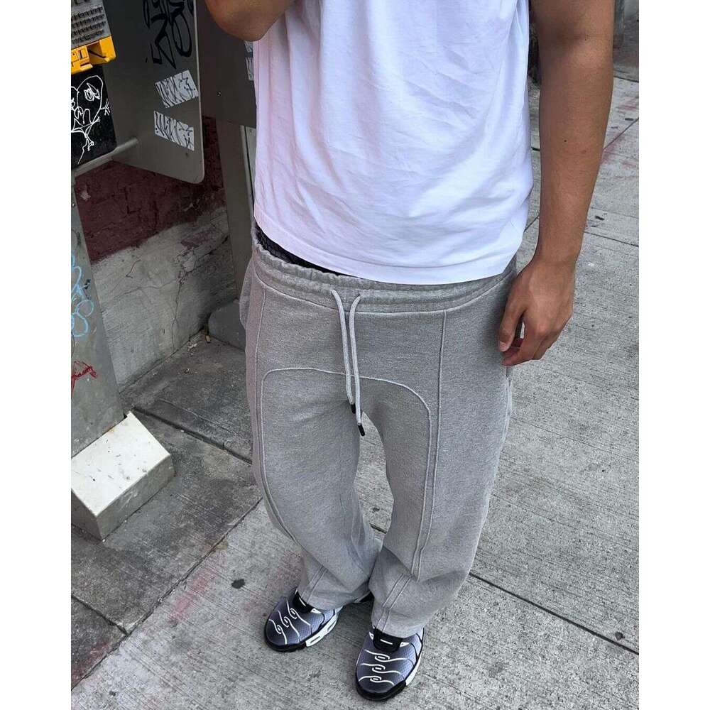 2024 High Street Trendy Straight Casual Pants American Haruku Retro Splicing Oversized Sweatpants Men Personalized Streetwear