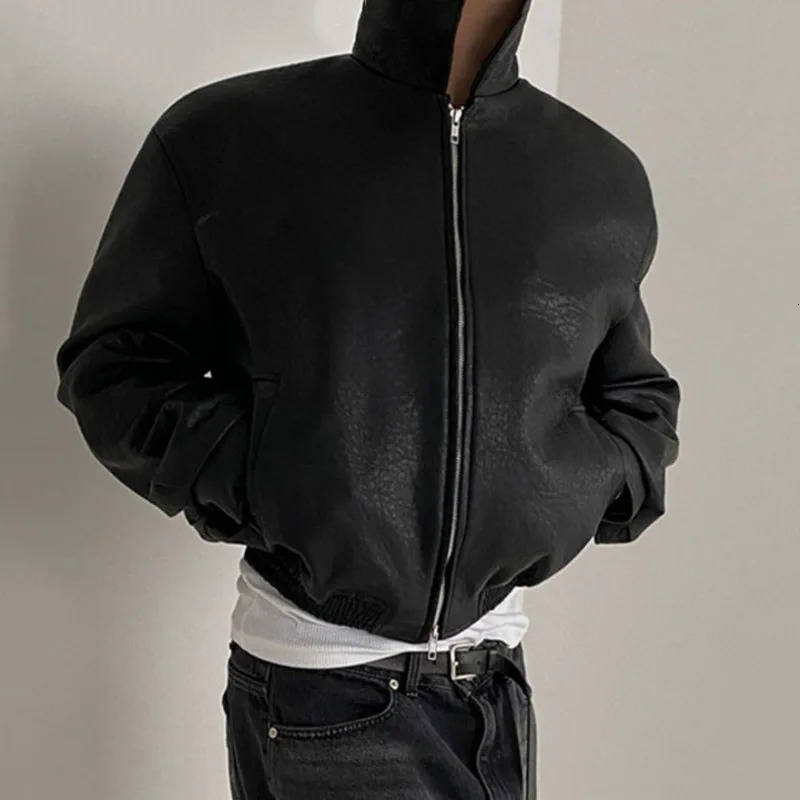 IEFB Short PU Leather Coat Mens Spring/Summer Loose Collar Coat Korean Trend Mens Jacket Casual Top 9C5013 241031