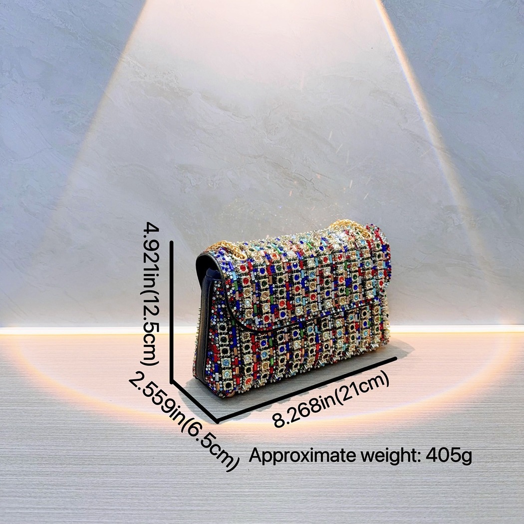 New Designer Celebrity Chain Handheld Fashion Row Single Shoulder Slant Small Diamond Inlaid Banquet Bag