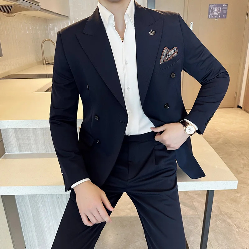 Blazer Trousers Fashion Double Breasted n Slim Mens Suit Italian Style Wedding Social Party Tuxedo 2 Piece Set 241031