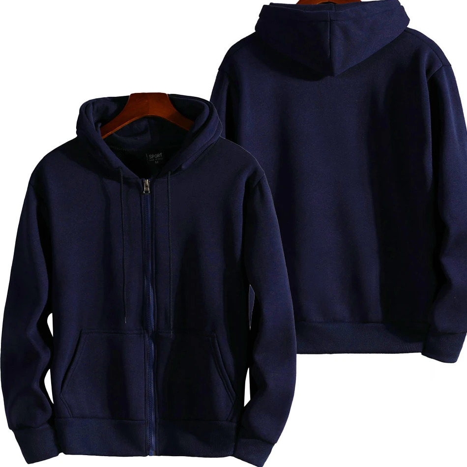Fashion Zipper HoodieMen Long Sleeve Hooded Sweatshirt Casual Autumn Winter Sportwear Solid Clothes 241024