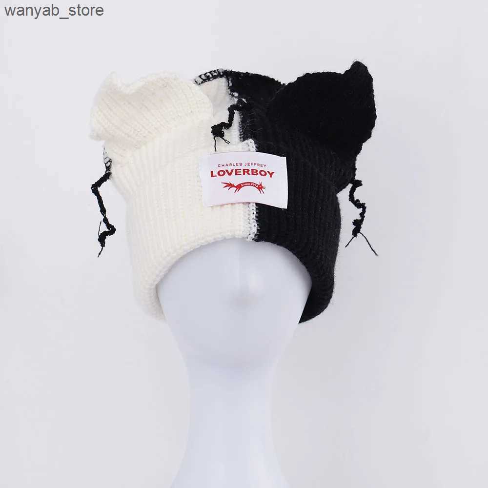 Wide Brim Hats Bucket Hats 2024 Winter Skullies Cute Women fox Hat Crochet Knitted Hat Costume Beanie Hat Splice color for Women christmas Gift Hip-ho