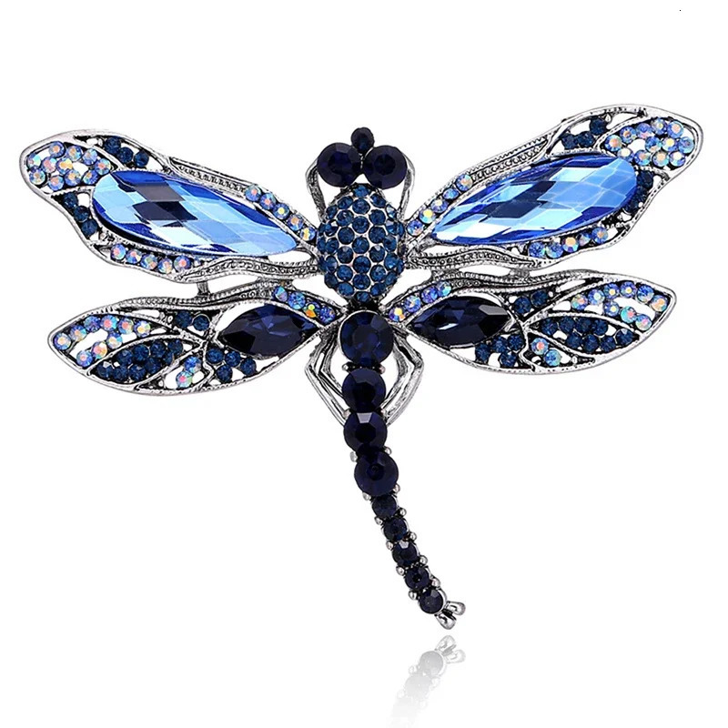 Blue Crystal Vintage Dragonfly Brooches for Women High Grade Fashion Insect Brooch Pins Coat Accessories Animal Jewelry Gifts 241031