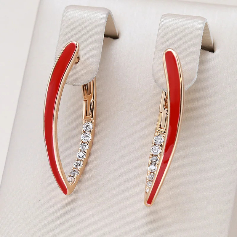Kinel Fashion 585 Rose Gold Color Red Enamel Drop Earrings For Women Girl Wedding Party Natural Zircon Eardrop Jewelry 241031