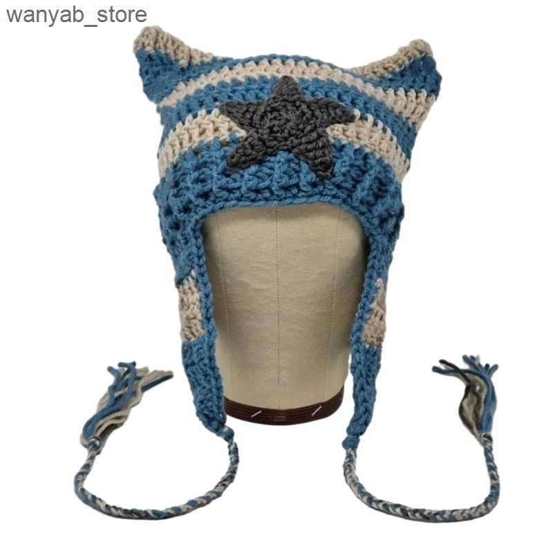 Wide Brim Hats Bucket Hats Y1UB Handmade Crochet Beanie Hat Ear Soft Skull Hat Teens Girls Y2K Ear Muff Hat L240910