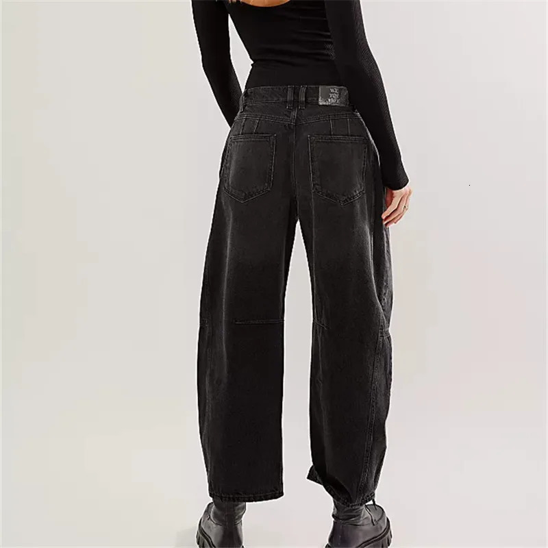 Barrel Jeans Women Casual Baggy Wide Leg Horseshoe Denim Pants Y2k Boyfriend Vintage Tapered Jeans Mid Rise Cropped Barrel Pant 241031