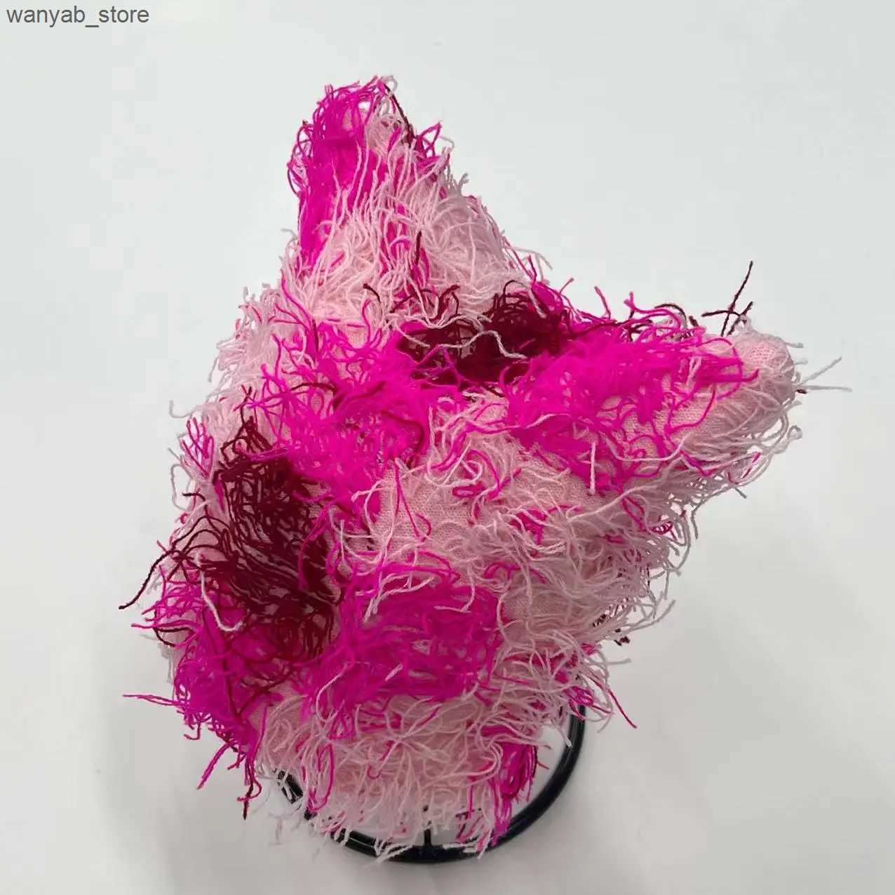 Wide Brim Hats Bucket Hats Hip Hop Distressed Knitted Caps Unisex Winter Y2k Cat Ears Little devil Beanies Outdoor Fuzzy Thick Warm Balaclava Hat L240