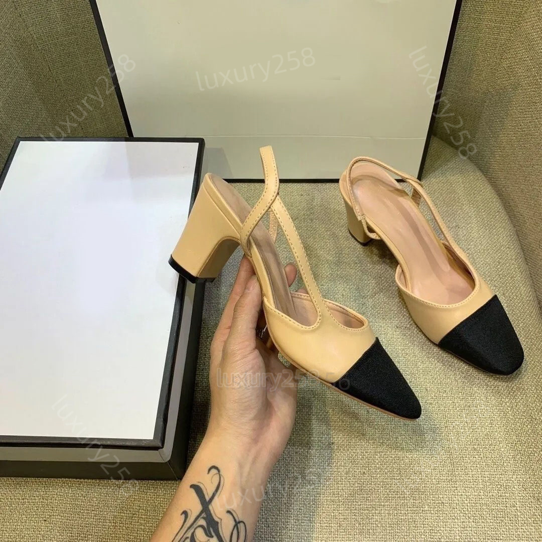 Designer Luxury Ballet Shoes Women Classic Sling Trough Thick Sandals High Heel Thick Block High Heel Flat Shoes Round Head Couple Wedding Dress Shoes 35-42