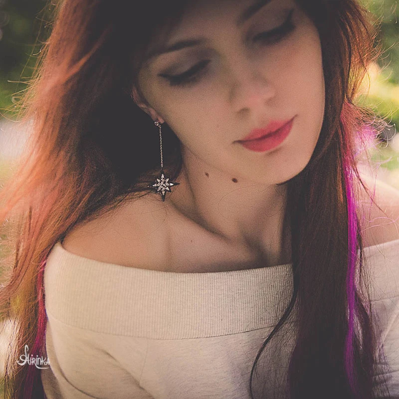 LUOTEEMI Fashion Asymmetrical Black Star Female Pendant Earrings Unique Kpop Girl Party Friends Christmas Gift Pendant Earrings 241031