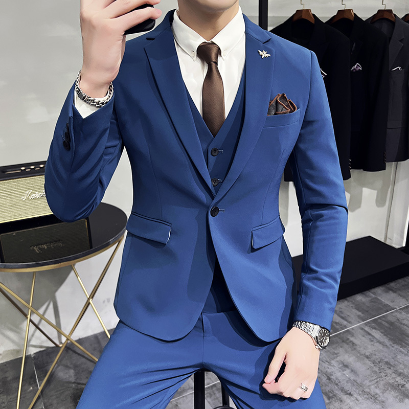 (Jacket Vest + Pants) High-End Brand Boutique Fashion Solid Color Office Mens Casual Business Suit Groom Wedding Gown