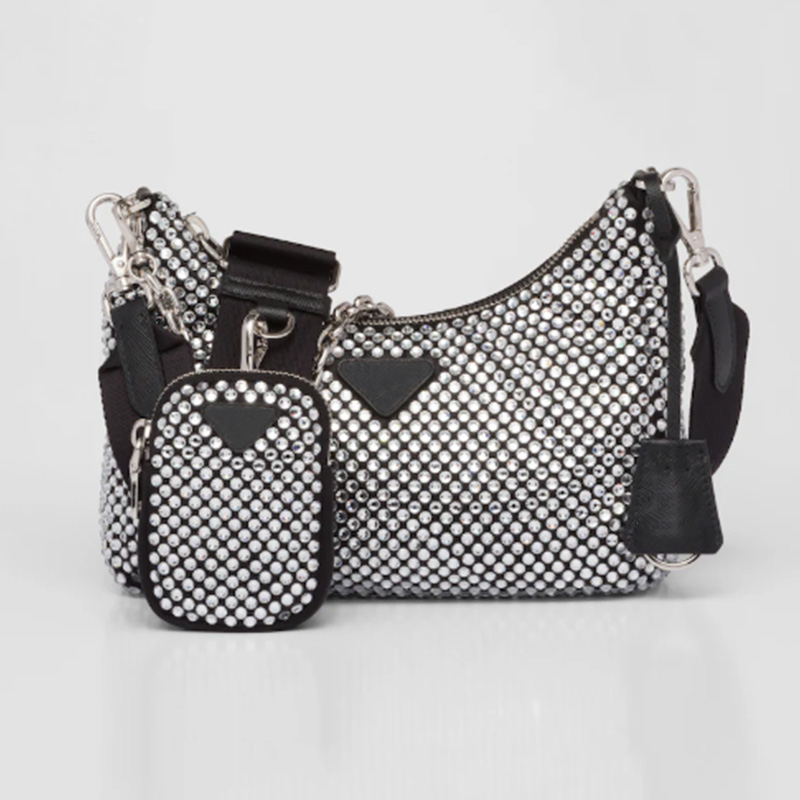 Designer Black Imitation Crystal Decorative Satin Shoulder Bags