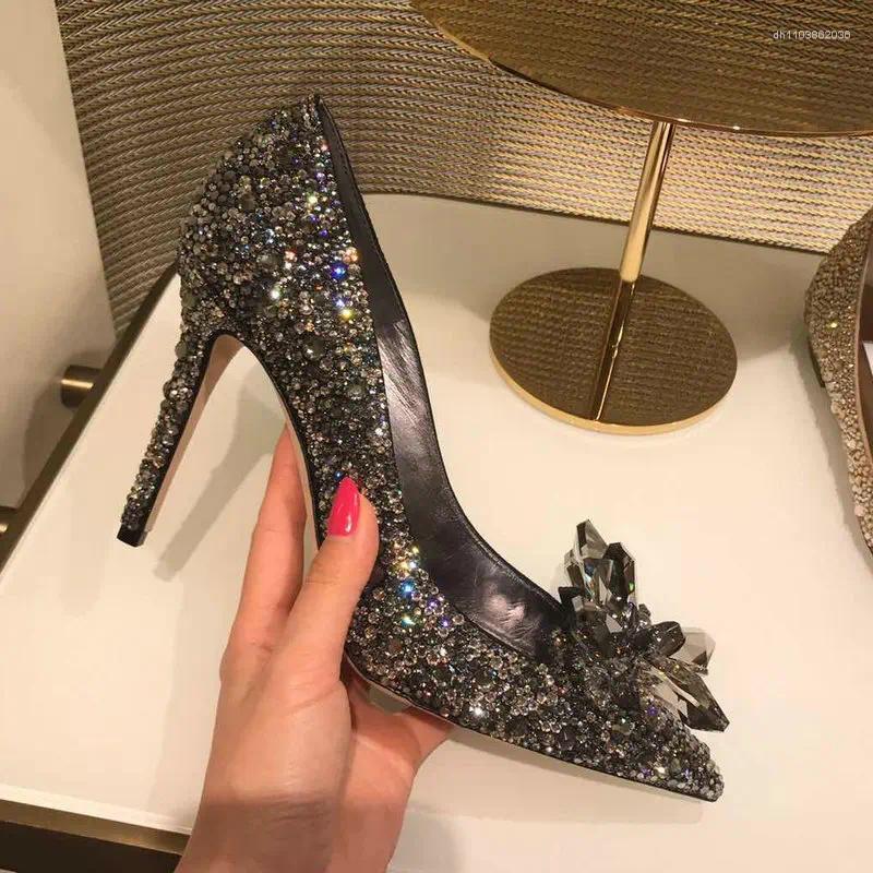 Dress Shoes 2024 Est Rhinestone High Heels Women Pumps Pointed Toe Woman Crystal Party Wedding 5cm/7cm/9cm dh911068014