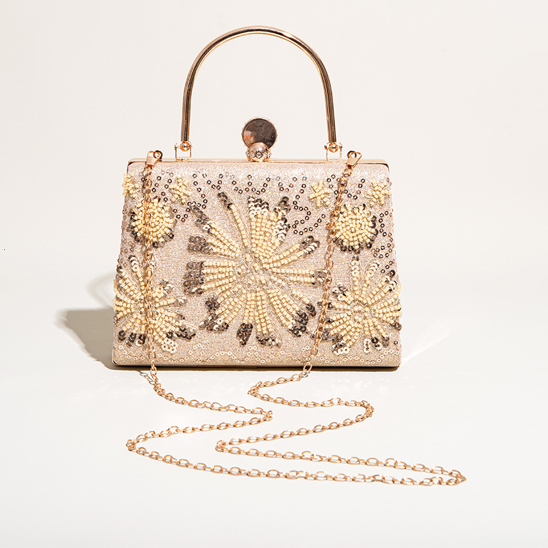 New Bead Evening Handmade Gold Beaded Banquet Tassel Dress Handheld Bag