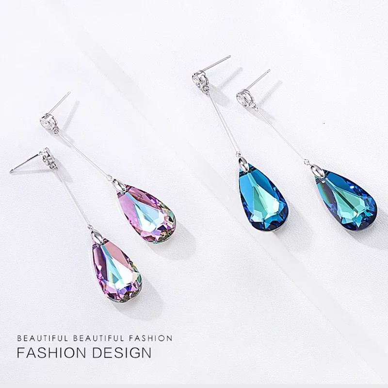 Original crystal water drop earrings from Austria suitable for womens earrings fashionable long pendant earrings wedding Christmas jewelry 241031