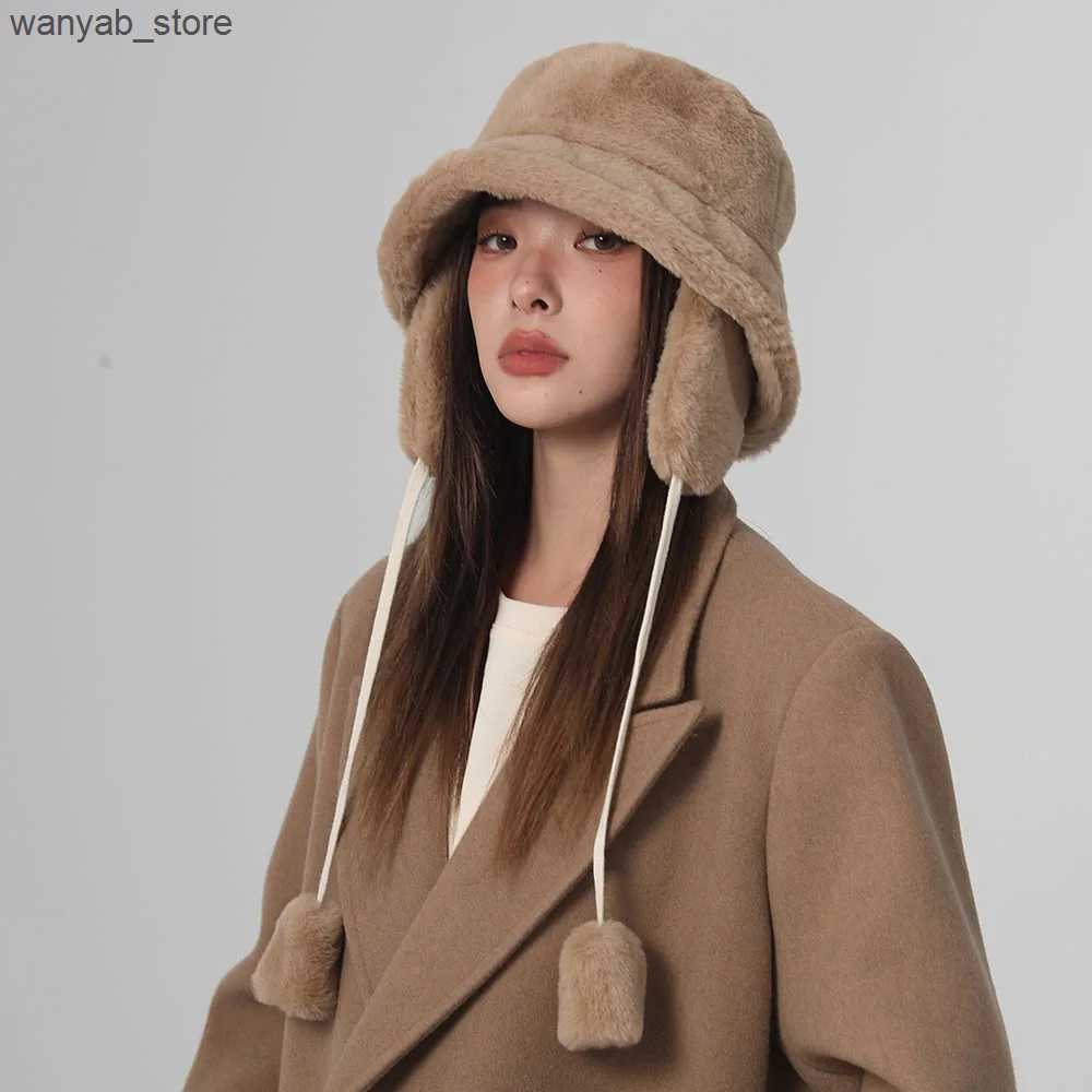 Wide Brim Hats Bucket Hats Bomber Winter warm bucket hat hats for women Golf cap Hiking hat fur hat Winter hat Barrel cap Cotton fabric Ear protection