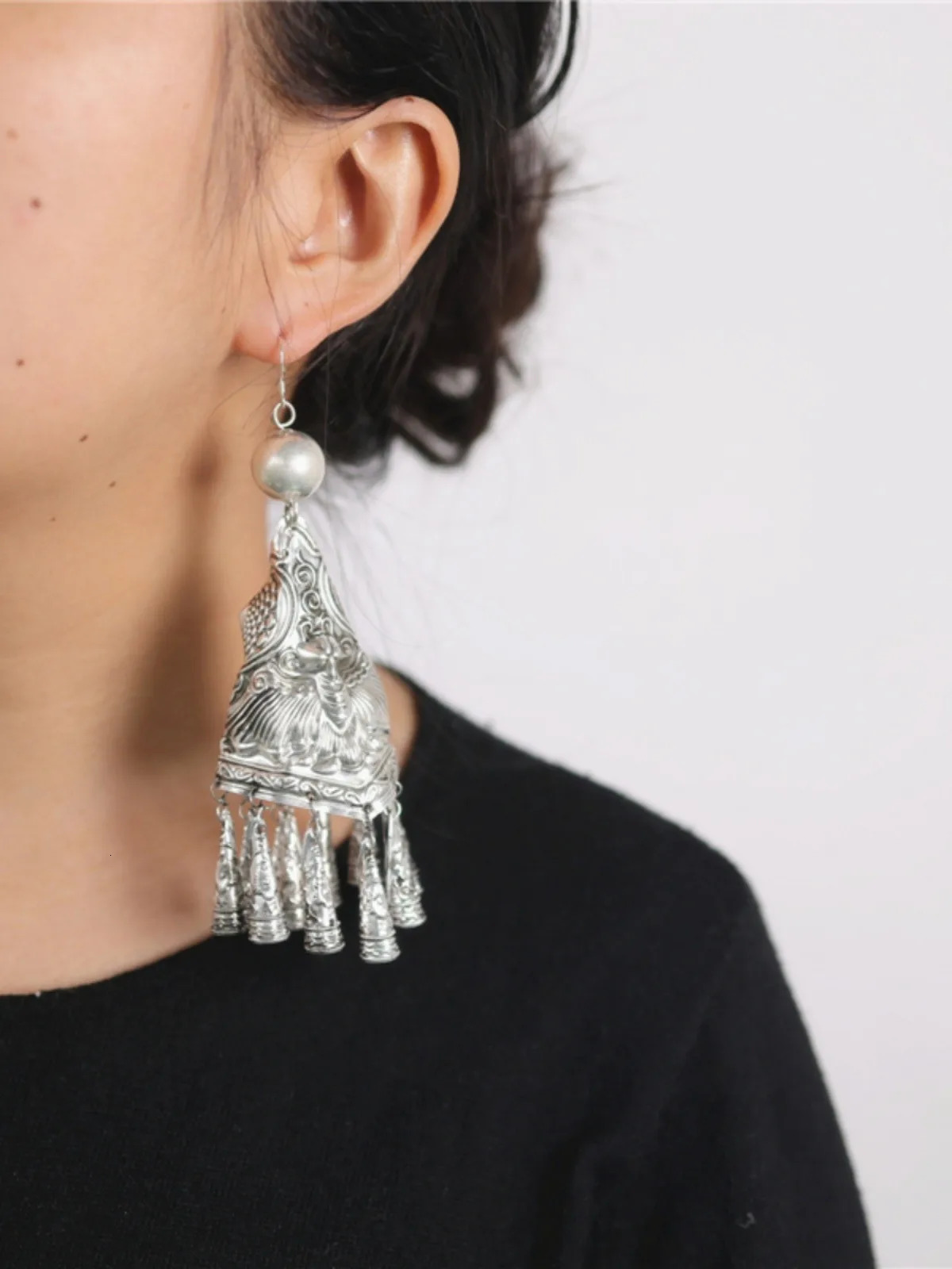 Pendant Perforated Jewelry Horn Shaped tassel Earrings Womens Accessories Silver Earrings Fashion Party Earrings 241031