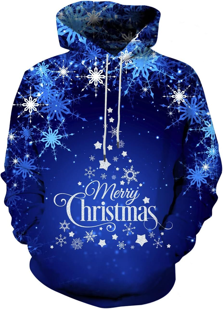 Hoodie for Mens Womens Unisex 3D Novelty Hoodies for Men Women Cool Graphic Pullover Sweatshirts with Pockets Graphic Trendy Warmth cool blue